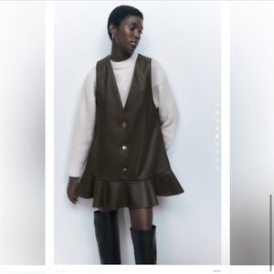 Zara Faux Leather Pinafore Dress with Ruffle hem, NWOT